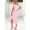 MEROKEETY Women’s 2025 Off Shoulder Bodycon Midi Dress Summer Spring Formal Elegant Knit Sweater Dresses(Pink)