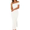 MEROKEETY Women’s 2025 Off Shoulder Bodycon Midi Dress Summer Spring Formal Elegant Knit Sweater Dresses(White)