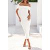 MEROKEETY Women’s 2025 Off Shoulder Bodycon Midi Dress Summer Spring Formal Elegant Knit Sweater Dresses(White)