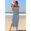 MEROKEETY Women’s 2025 Strapless Bodycon Tube Midi Dress Sexy Floral Lace Ruffle Slit Wedding Guest Cocktail Party Dresses(Grayblue)