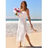 MEROKEETY Women’s 2025 Strapless Bodycon Tube Midi Dress Sexy Floral Lace Ruffle Slit Wedding Guest Cocktail Party Dresses(White)