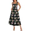 MEROKEETY Women’s 2025 Summer Casual Floral Midi Dress Sleeveless Beach Vacation Tank Hawaiian Sundress(Black)