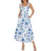 MEROKEETY Women’s 2025 Summer Casual Floral Midi Dress Sleeveless Beach Vacation Tank Hawaiian Sundress(Blue)