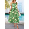 MEROKEETY Women’s 2025 Summer Casual Floral Midi Dress Sleeveless Beach Vacation Tank Hawaiian Sundress(Green)