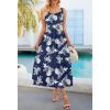 MEROKEETY Women’s 2025 Summer Casual Floral Midi Dress Sleeveless Beach Vacation Tank Hawaiian Sundress(Navy)