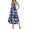 MEROKEETY Women’s 2025 Summer Casual Floral Midi Dress Sleeveless Beach Vacation Tank Hawaiian Sundress(Navy)