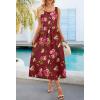 MEROKEETY Women’s 2025 Summer Casual Floral Midi Dress Sleeveless Beach Vacation Tank Hawaiian Sundress(Wine)