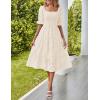 MEROKEETY Womens 2025 Summer Short Puff Sleeve Smocked Square Neck Floral Textured Tiered Midi Dress(Beige)