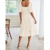 MEROKEETY Womens 2025 Summer Short Puff Sleeve Smocked Square Neck Floral Textured Tiered Midi Dress(Beige)