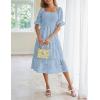 MEROKEETY Womens 2025 Summer Short Puff Sleeve Smocked Square Neck Floral Textured Tiered Midi Dress(Blue)
