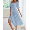 MEROKEETY Womens 2025 Summer Short Puff Sleeve Smocked Square Neck Floral Textured Tiered Midi Dress(Blue)