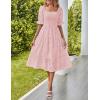 MEROKEETY Womens 2025 Summer Short Puff Sleeve Smocked Square Neck Floral Textured Tiered Midi Dress(Pink)