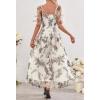 MEROKEETY Women’s 2025 Summer Short Sleeve Floral Tulle Dress Square Neck Smocked Party Wedding Boho Maxi Dresses(Beige)