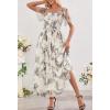 MEROKEETY Women’s 2025 Summer Short Sleeve Floral Tulle Dress Square Neck Smocked Party Wedding Boho Maxi Dresses(Beige)