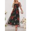 MEROKEETY Women’s 2025 Summer Short Sleeve Floral Tulle Dress Square Neck Smocked Party Wedding Boho Maxi Dresses(Black)