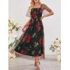 MEROKEETY Women’s 2025 Summer Short Sleeve Floral Tulle Dress Square Neck Smocked Party Wedding Boho Maxi Dresses(Black)