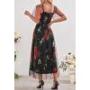 MEROKEETY Women’s 2025 Summer Short Sleeve Floral Tulle Dress Square Neck Smocked Party Wedding Boho Maxi Dresses(Black)