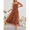 MEROKEETY Women’s 2025 Summer Short Sleeve Floral Tulle Dress Square Neck Smocked Party Wedding Boho Maxi Dresses(Brown)