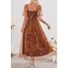 MEROKEETY Women’s 2025 Summer Short Sleeve Floral Tulle Dress Square Neck Smocked Party Wedding Boho Maxi Dresses(Brown)