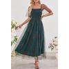 MEROKEETY Women’s 2025 Summer Short Sleeve Floral Tulle Dress Square Neck Smocked Party Wedding Boho Maxi Dresses(Green)