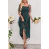 MEROKEETY Women’s 2025 Summer Short Sleeve Floral Tulle Dress Square Neck Smocked Party Wedding Boho Maxi Dresses(Green)