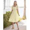 MEROKEETY Women’s 2025 Summer Square Neck Puff Sleeve Boho Midi Dress Swiss Dot Ruffle Flowy Tie Back Dress(Beige)