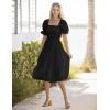 MEROKEETY Women’s 2025 Summer Square Neck Puff Sleeve Boho Midi Dress Swiss Dot Ruffle Flowy Tie Back Dress(Black)