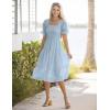 MEROKEETY Women’s 2025 Summer Square Neck Puff Sleeve Boho Midi Dress Swiss Dot Ruffle Flowy Tie Back Dress(Blue)