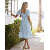 MEROKEETY Women’s 2025 Summer Square Neck Puff Sleeve Boho Midi Dress Swiss Dot Ruffle Flowy Tie Back Dress(Blue)