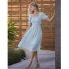 MEROKEETY Women’s 2025 Summer Square Neck Puff Sleeve Boho Midi Dress Swiss Dot Ruffle Flowy Tie Back Dress(Blue)