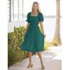 MEROKEETY Women’s 2025 Summer Square Neck Puff Sleeve Boho Midi Dress Swiss Dot Ruffle Flowy Tie Back Dress(Dark Green)