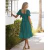 MEROKEETY Women’s 2025 Summer Square Neck Puff Sleeve Boho Midi Dress Swiss Dot Ruffle Flowy Tie Back Dress(Dark Green)