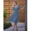MEROKEETY Women’s 2025 Summer Square Neck Puff Sleeve Boho Midi Dress Swiss Dot Ruffle Flowy Tie Back Dress(Dusty Blue)