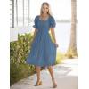 MEROKEETY Women’s 2025 Summer Square Neck Puff Sleeve Boho Midi Dress Swiss Dot Ruffle Flowy Tie Back Dress(Dusty Blue)