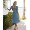 MEROKEETY Women’s 2025 Summer Square Neck Puff Sleeve Boho Midi Dress Swiss Dot Ruffle Flowy Tie Back Dress(Dusty Blue)