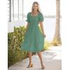MEROKEETY Women’s 2025 Summer Square Neck Puff Sleeve Boho Midi Dress Swiss Dot Ruffle Flowy Tie Back Dress(Green)