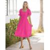 MEROKEETY Women’s 2025 Summer Square Neck Puff Sleeve Boho Midi Dress Swiss Dot Ruffle Flowy Tie Back Dress(Hot Pink)