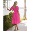 MEROKEETY Women’s 2025 Summer Square Neck Puff Sleeve Boho Midi Dress Swiss Dot Ruffle Flowy Tie Back Dress(Hot Pink)