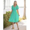 MEROKEETY Women’s 2025 Summer Square Neck Puff Sleeve Boho Midi Dress Swiss Dot Ruffle Flowy Tie Back Dress(Lake Green)