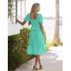 MEROKEETY Women’s 2025 Summer Square Neck Puff Sleeve Boho Midi Dress Swiss Dot Ruffle Flowy Tie Back Dress(Lake Green)