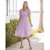 MEROKEETY Women’s 2025 Summer Square Neck Puff Sleeve Boho Midi Dress Swiss Dot Ruffle Flowy Tie Back Dress(Light Purple)