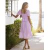 MEROKEETY Women’s 2025 Summer Square Neck Puff Sleeve Boho Midi Dress Swiss Dot Ruffle Flowy Tie Back Dress(Light Purple)