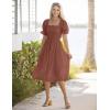 MEROKEETY Women’s 2025 Summer Square Neck Puff Sleeve Boho Midi Dress Swiss Dot Ruffle Flowy Tie Back Dress(Mauve)