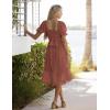 MEROKEETY Women’s 2025 Summer Square Neck Puff Sleeve Boho Midi Dress Swiss Dot Ruffle Flowy Tie Back Dress(Mauve)