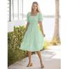 MEROKEETY Women’s 2025 Summer Square Neck Puff Sleeve Boho Midi Dress Swiss Dot Ruffle Flowy Tie Back Dress(Mint)