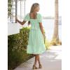 MEROKEETY Women’s 2025 Summer Square Neck Puff Sleeve Boho Midi Dress Swiss Dot Ruffle Flowy Tie Back Dress(Mint)