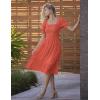 MEROKEETY Women’s 2025 Summer Square Neck Puff Sleeve Boho Midi Dress Swiss Dot Ruffle Flowy Tie Back Dress(Orange)