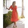 MEROKEETY Women’s 2025 Summer Square Neck Puff Sleeve Boho Midi Dress Swiss Dot Ruffle Flowy Tie Back Dress(Orange)