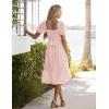 MEROKEETY Women’s 2025 Summer Square Neck Puff Sleeve Boho Midi Dress Swiss Dot Ruffle Flowy Tie Back Dress(Pink)