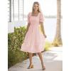 MEROKEETY Women’s 2025 Summer Square Neck Puff Sleeve Boho Midi Dress Swiss Dot Ruffle Flowy Tie Back Dress(Pink)